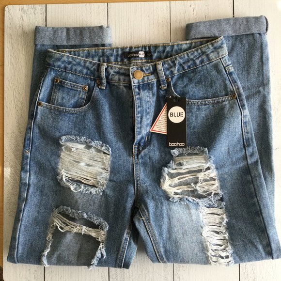 Boohoo Sophie High Waist Mom Distressed Jeans, 6 - Picture 4 of 10